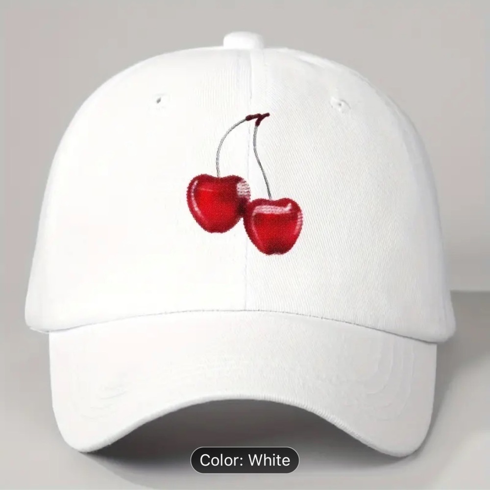 White  Adult cap with Cherry Embroidery